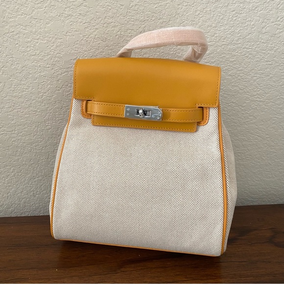 Valentino Orlandi Bags Canvas Leather Tan Mustard Belted Backpack W